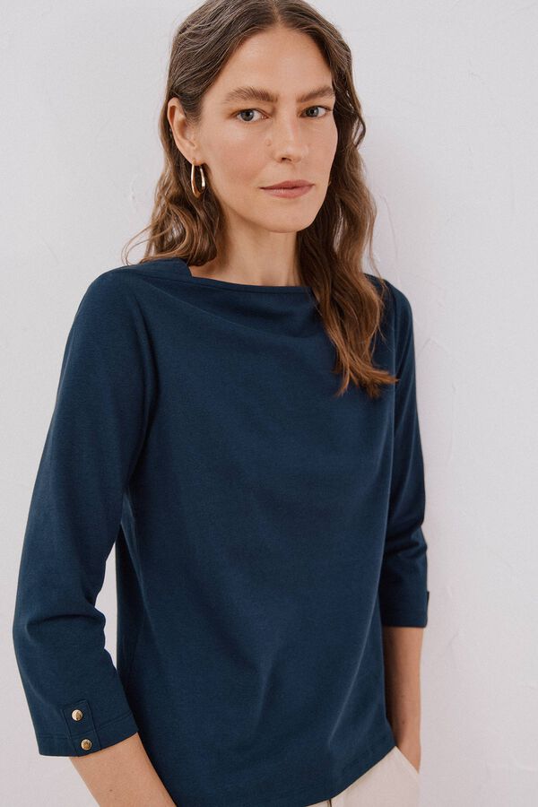 Cortefiel Essential boat neck T-shirt Navy