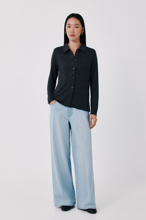 Cortefiel Stretch shirt with buttons Dark grey