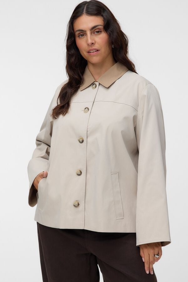Vero Moda Curve Gabardina com gola em contraste Tostado