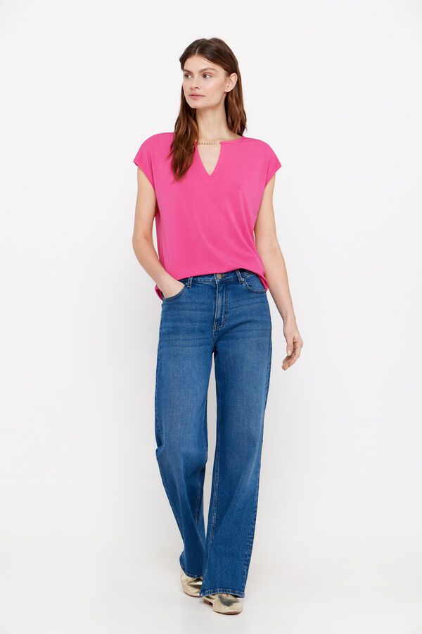Cortefiel Kersey-knit top with chain detail Fuchsia