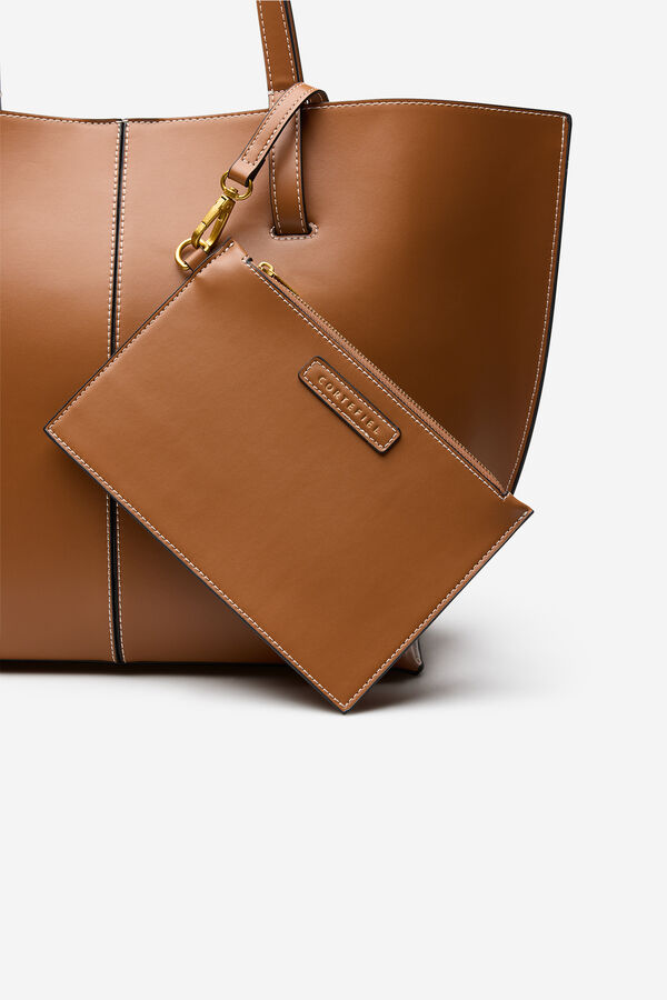 Cortefiel Bolso shopper b&aacute;sico pespuntes Marr&oacute;n