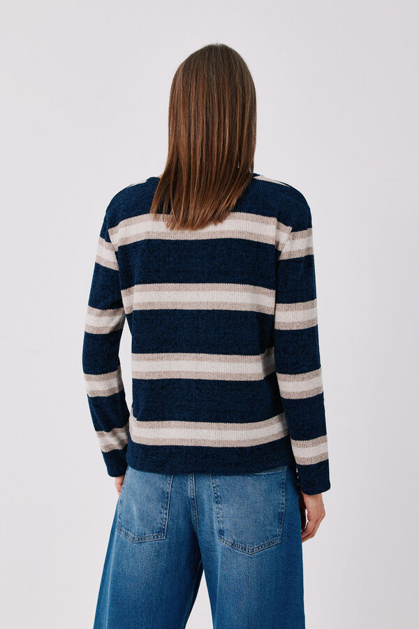 Cortefiel Chenille V-neck T-shirt Printed blue
