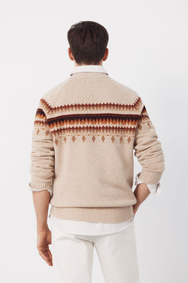 Cortefiel Jersey navideño fantasía lana cuello caja Beige