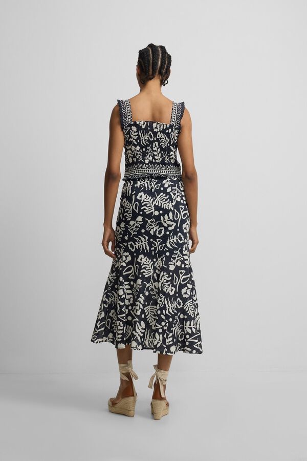 Silbon Saia fluida com folhos estampada Azul