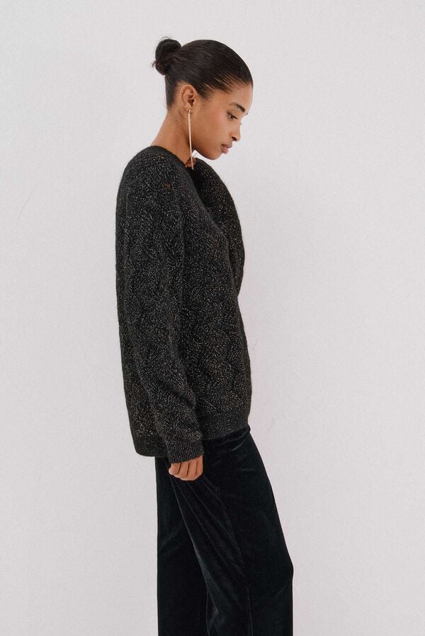 Cortefiel Jersey delantero lentejuelas. Black