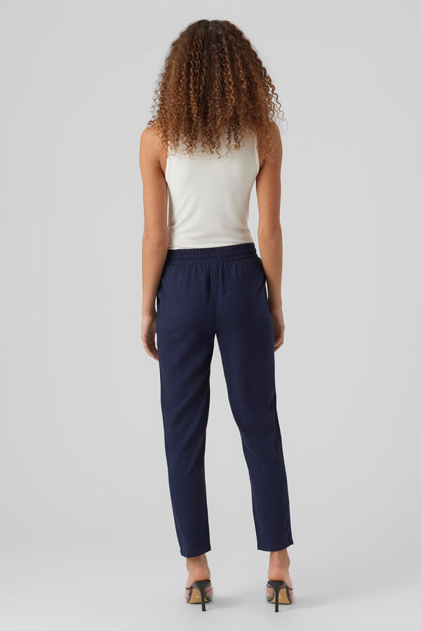 Cortefiel Linen trousers with elasticated waist Navy