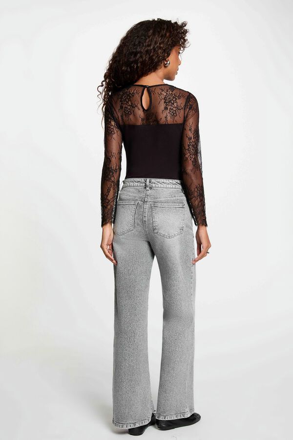 Morgan T-shirt de renda com gola redonda Preto