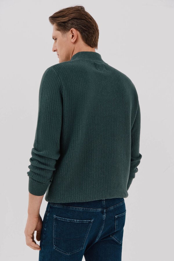 Cortefiel Structured cotton sweater  Dark green