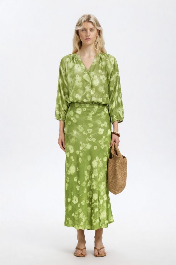 Selected Blusa manga 3/4 estampada Verde