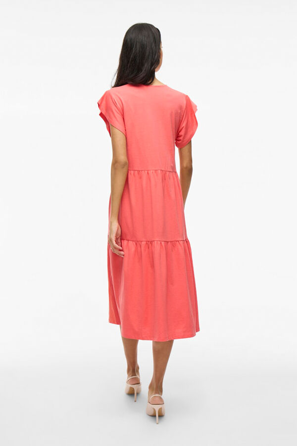 Vila Vestido midi de algodão com manga folho Subiu