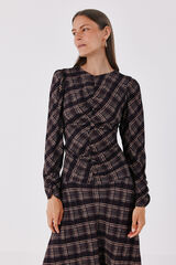 Cortefiel Vestido estampado cuadros frunces Estampado gris
