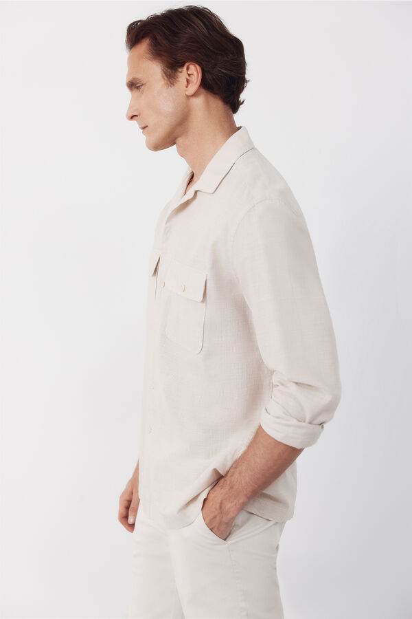 Cortefiel Camisa gola bowling manga comprida Tostado