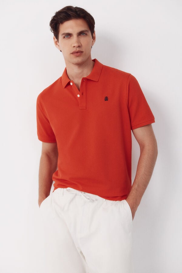 Cortefiel Piqu&eacute; basic polo shirt Coral