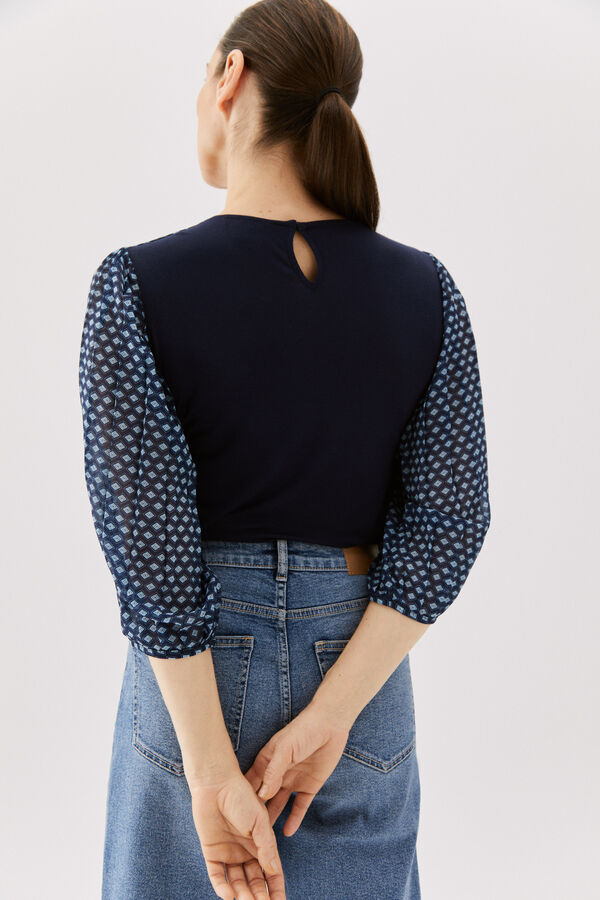 Cortefiel Combined jersey-knit and crepe top Printed blue