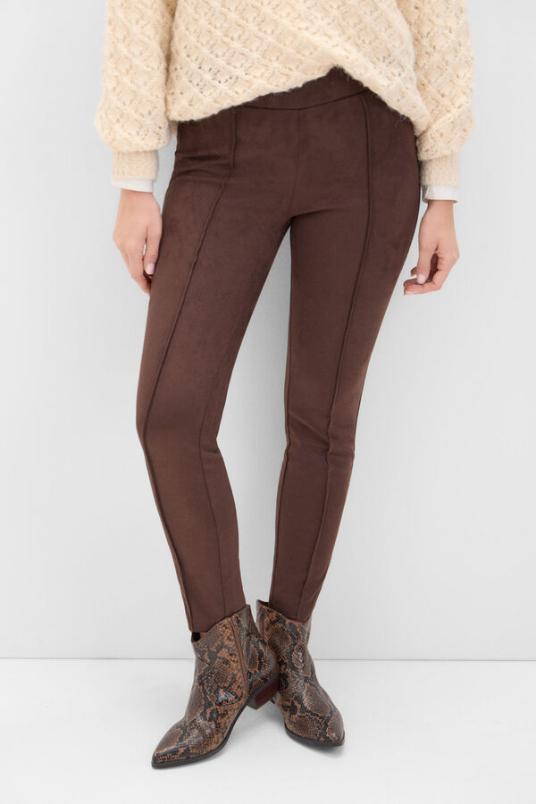 Cortefiel Faux suede leggings Beige