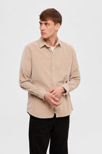 Cortefiel Slim fit micro corduroy shirt in recycled cotton. Brown