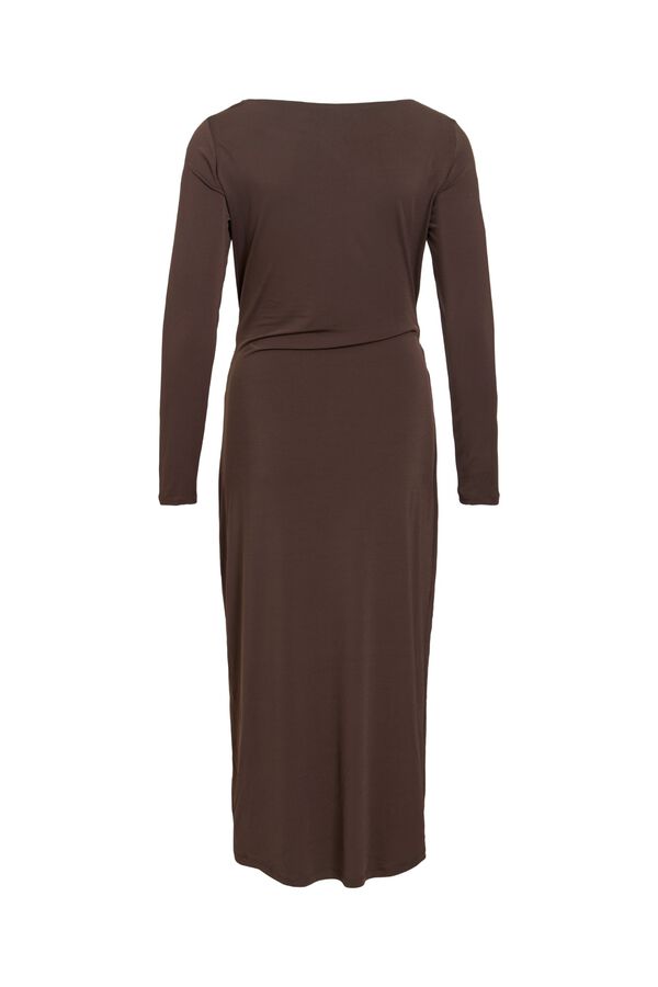 Vila Vestido midi com detalhe franzido Castanho