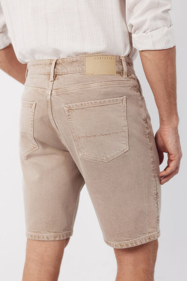 Cortefiel Regular color denim Bermuda shorts Beige