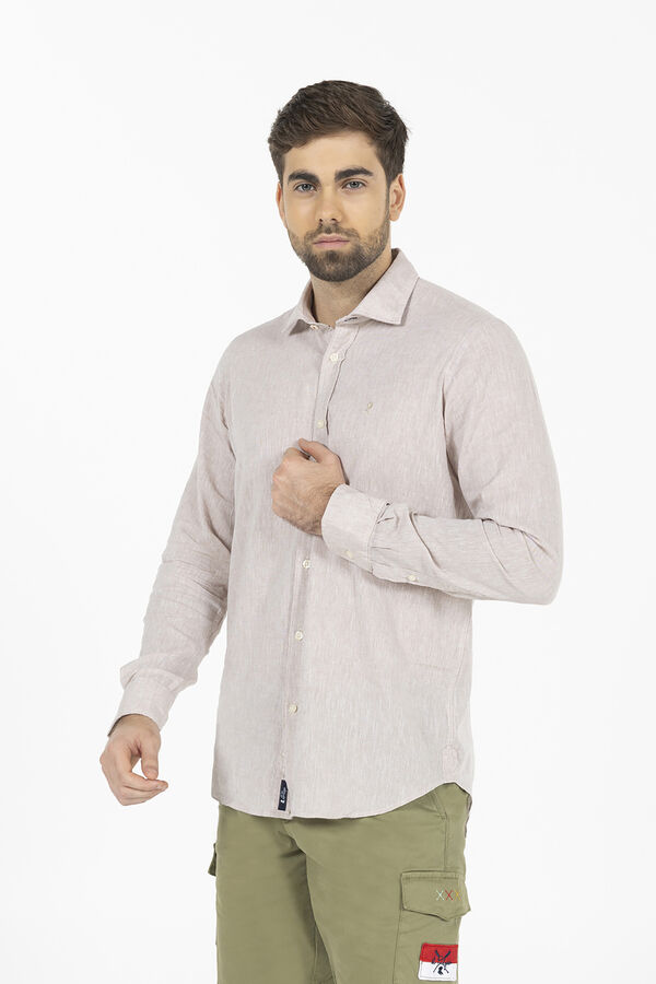 Cortefiel Camisa lino y algodón logo Brown
