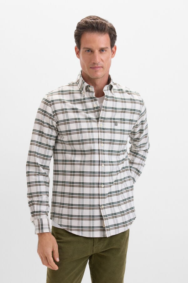 Cortefiel Checked Oxford shirt  Dark green