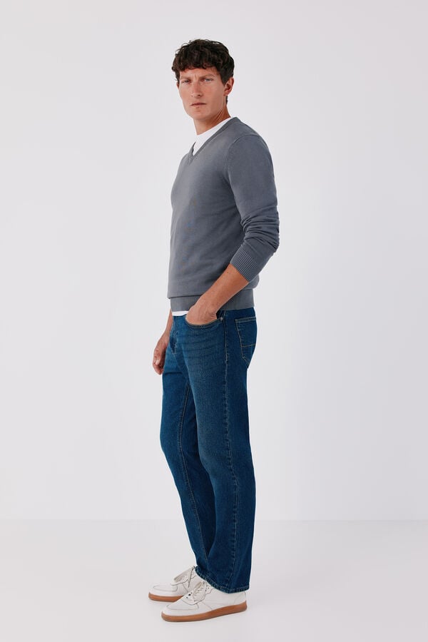 Cortefiel Cotton fine knit V-neck jumper Grey