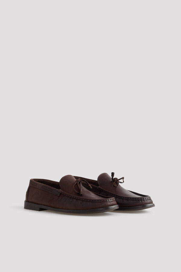 Cortefiel Leather loafers with tie Dark brown