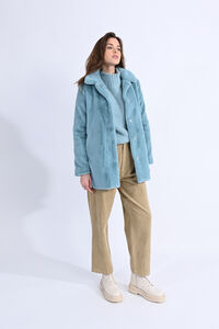 Cortefiel Midi coat in plush fabric Blue