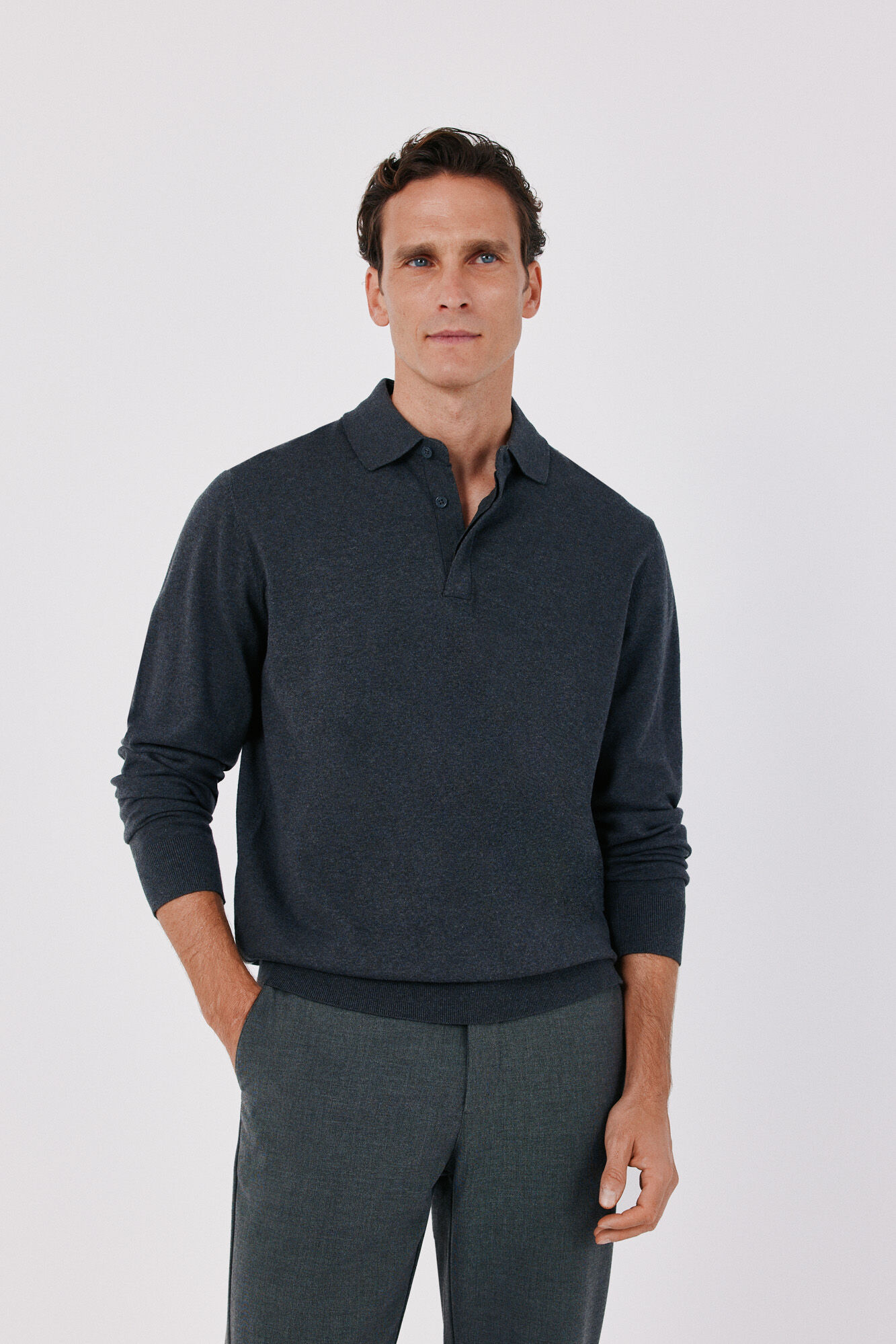 Cortefiel Basic fine knit polo neck jumper