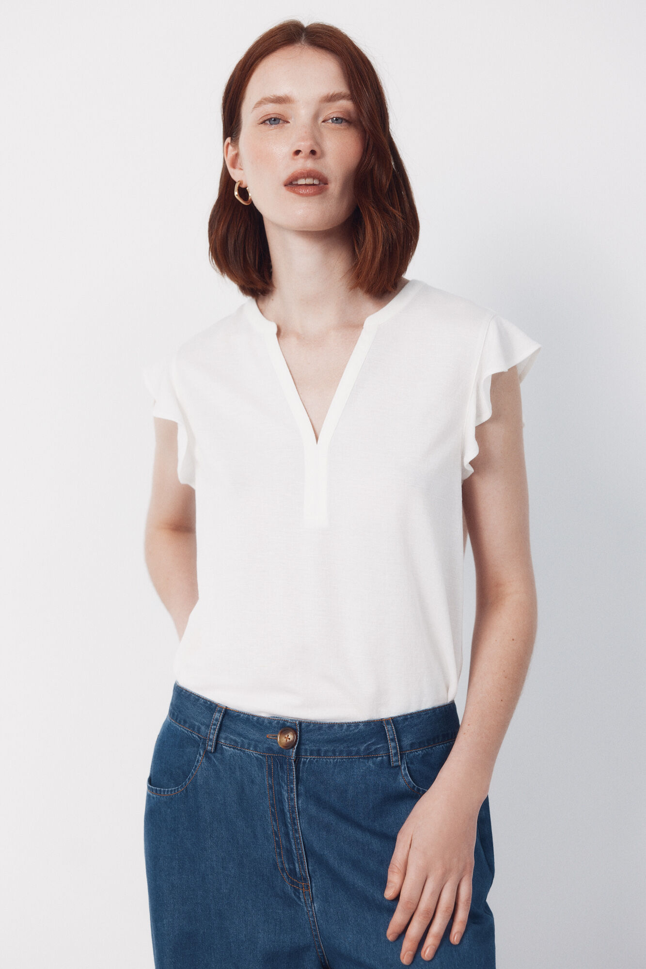 Cortefiel Flounced sleeve t-shirt