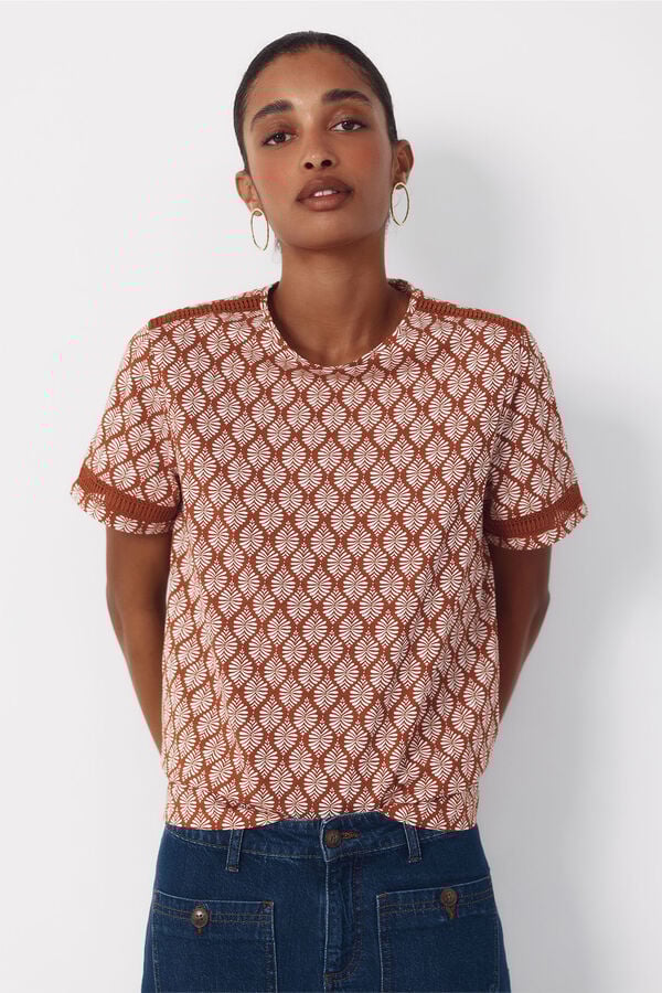 Cortefiel Hemstitch detail t-shirt Printed white