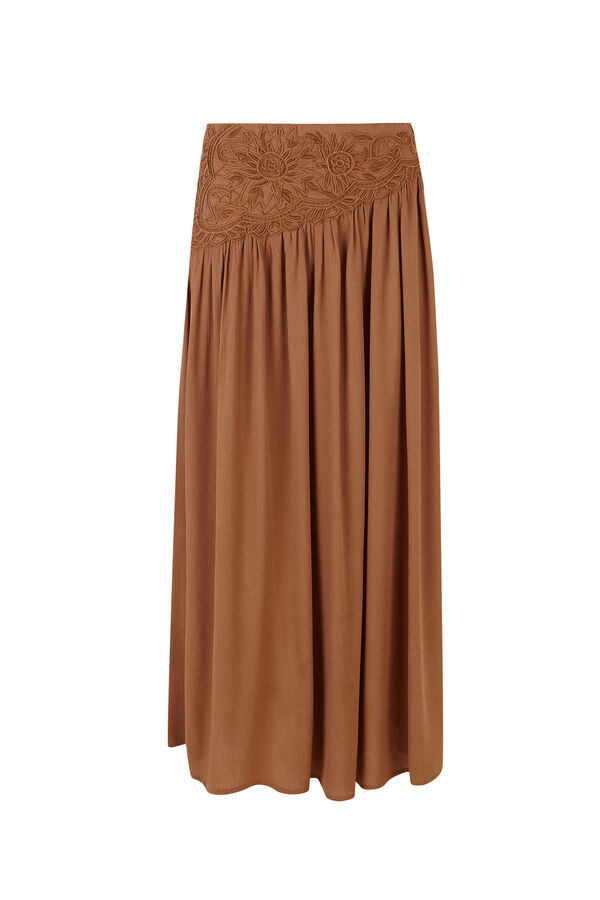 Slowlove Saia midi com bordado Tostado
