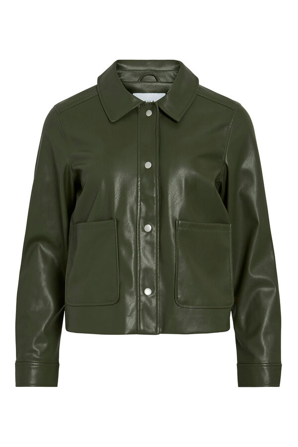 Vila Casaco de couro sint&eacute;tico com bot&otilde;es Verde