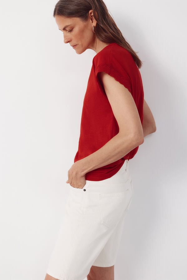 Cortefiel Slub t-shirt with trim Red