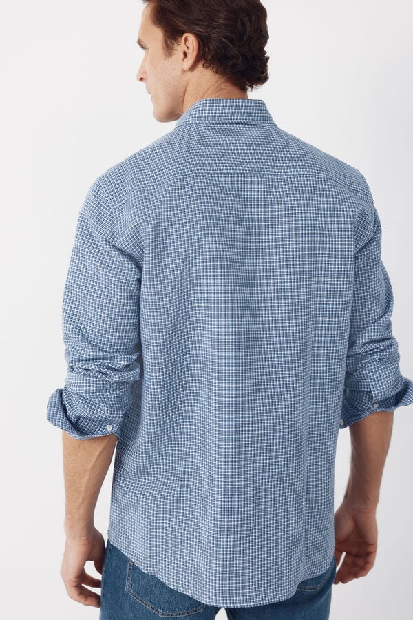 Cortefiel Plaid linen cotton shirt Blue