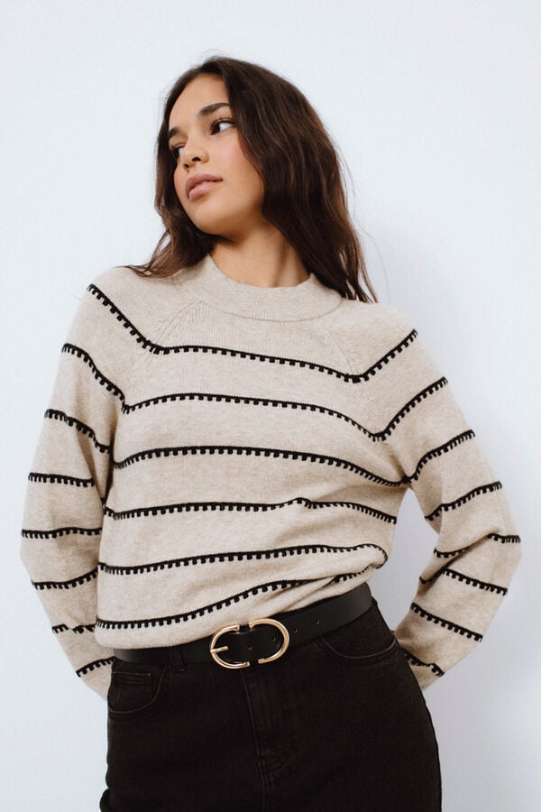 Cortefiel High neck striped sweater Nude