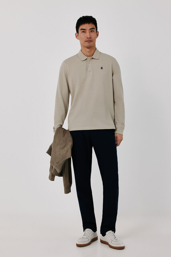 Cortefiel Basic long sleeve polo shirt Beige