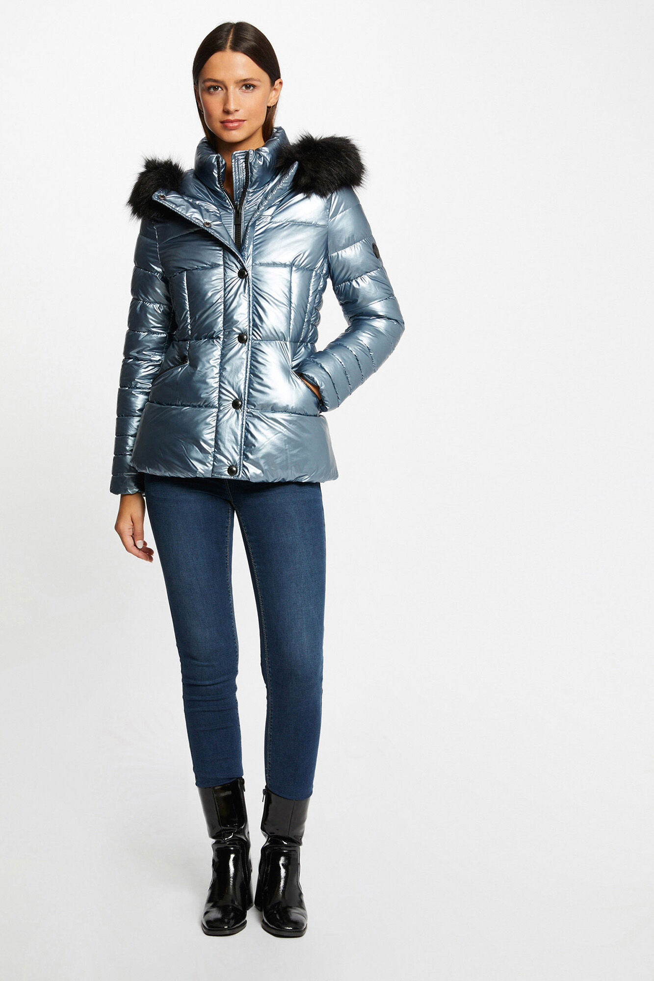 Plumon top gris mujer