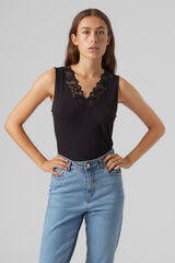 Cortefiel Sleeveless top with lace Black