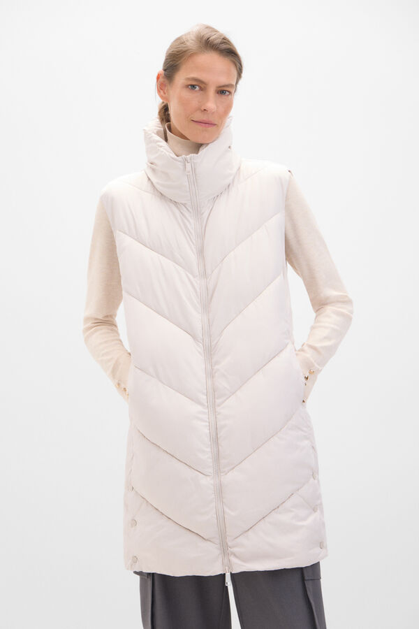 Cortefiel Long funnel neck gilet Ivory