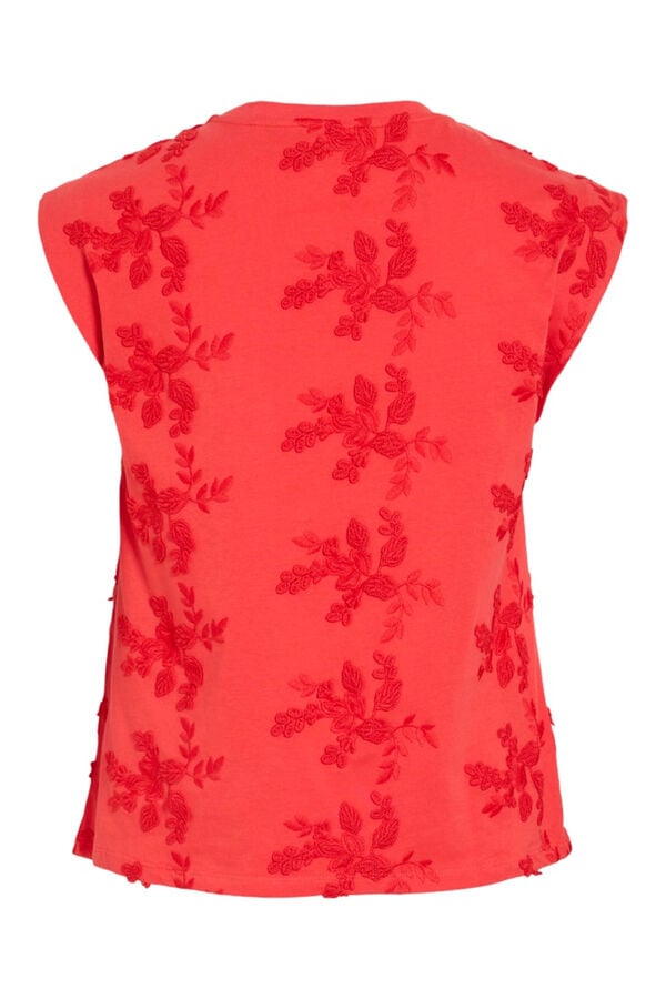 Vila Top sem mangas com bordados em algod&atilde;o Vermelho