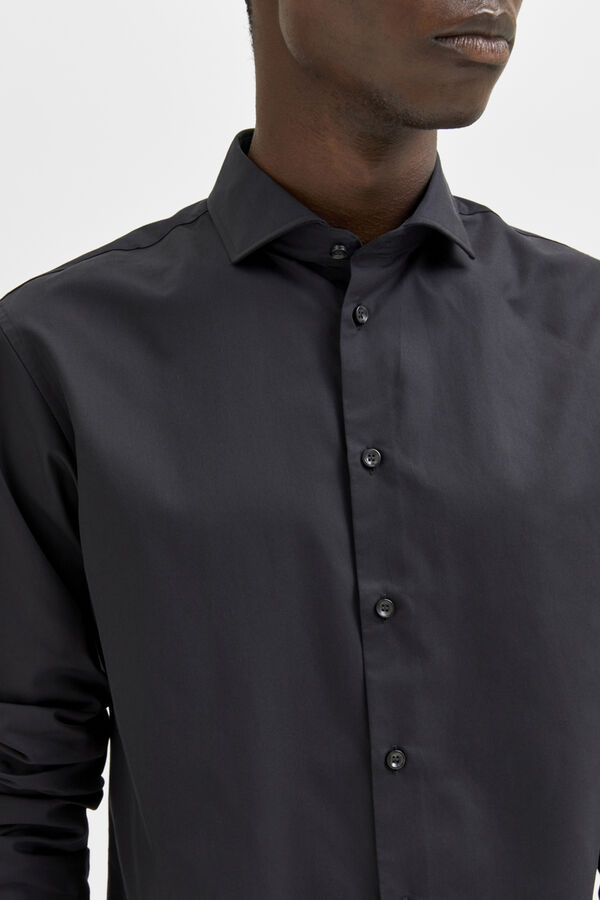 Cortefiel Camisa de manga comprida 100% algodão Preto