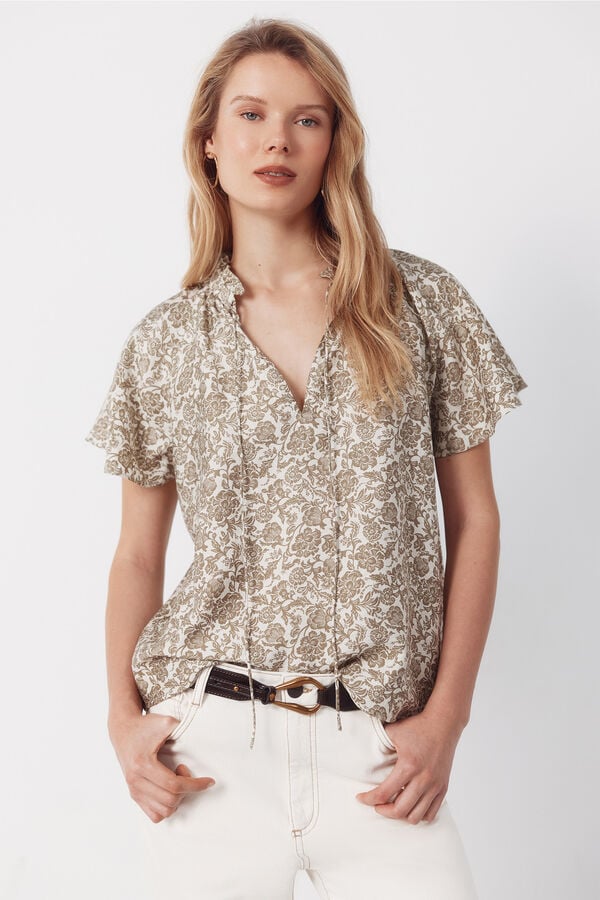 Cortefiel Raglan sleeve blouse Printed green