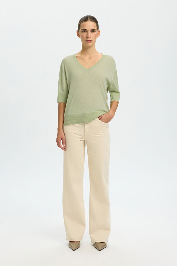 Selected Camisola manga curta em 100% l&atilde; merino Verde