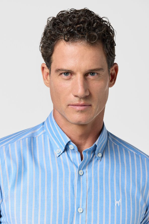 Williot Camisa de riscas finas Oxford Azul