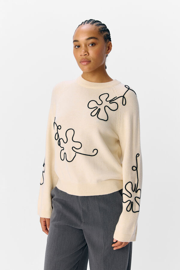 Object Camisola de malha bordado com flores Cinzento