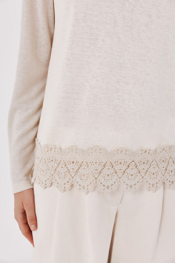 Cortefiel Guipure hem T-shirt Ivory