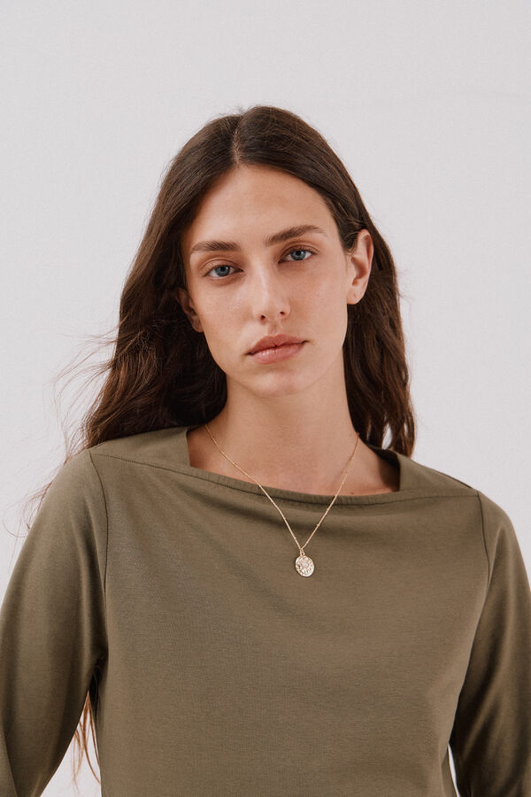 Cortefiel Essential boat neck T-shirt Kaki