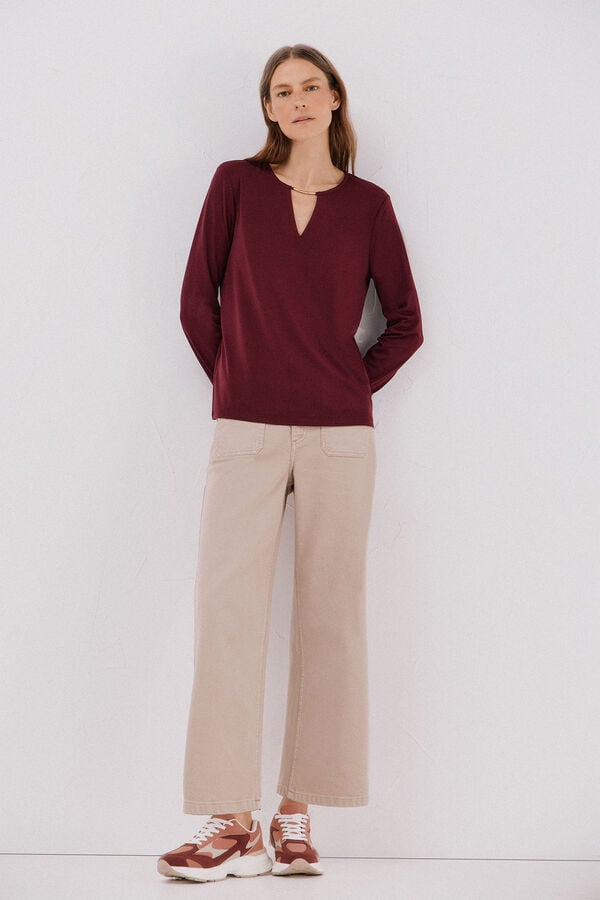 Cortefiel Gold piece top with neckline Maroon