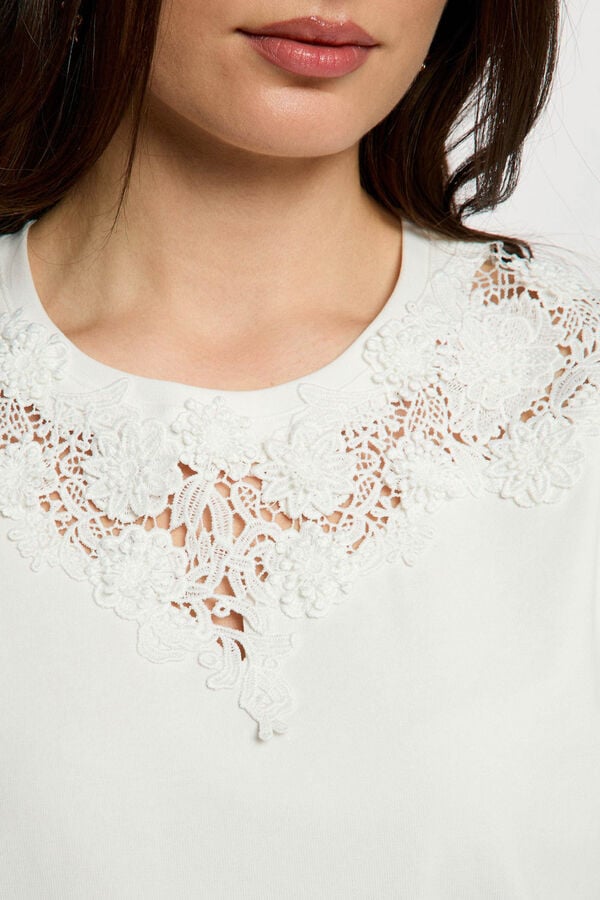 Morgan T-shirt de renda com gola redonda Branco