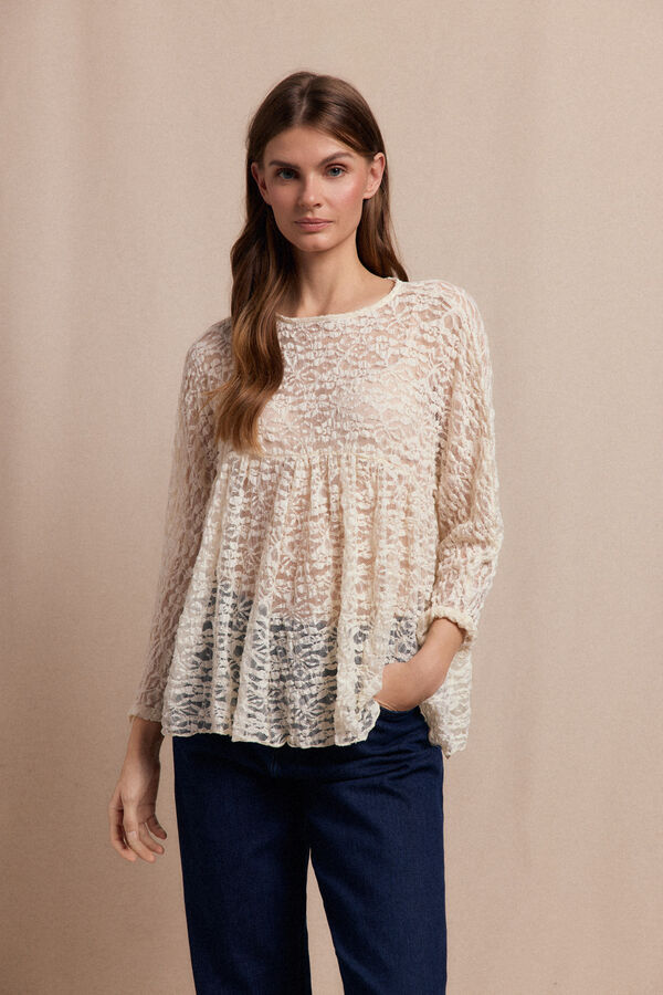 Slowlove Top de renda de renda Ecru